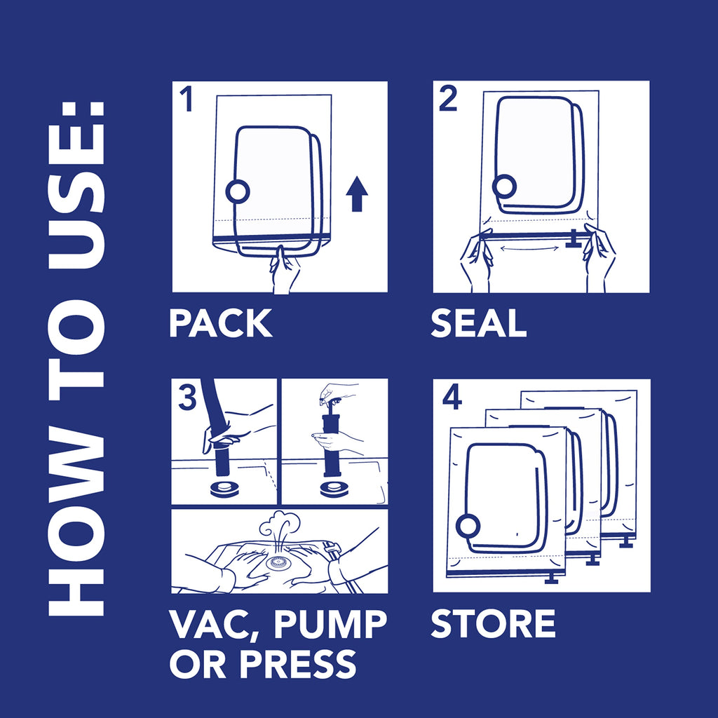 Hefty Shrink-Pak Starter Kit - 2 Large, 1 XL Cube, 1 Jumbo Vacuum Seal Storage Bag and Hand Pump – Space Saver Bags for Clothing, Pillows, Towels, or Blankets, 5 Pc Set