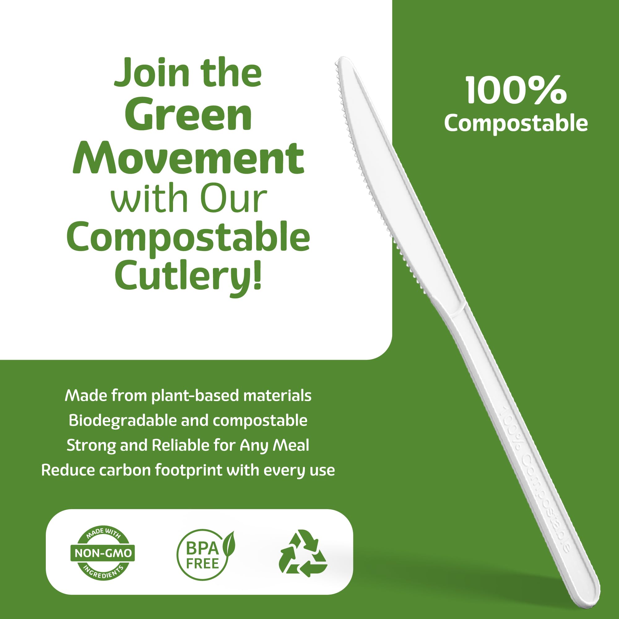 Elegant Disposables 100% Compostable PLA Knives Bulk Pack 400 Pcs Biodegradable Disposable Plastic Cutlery Utensils