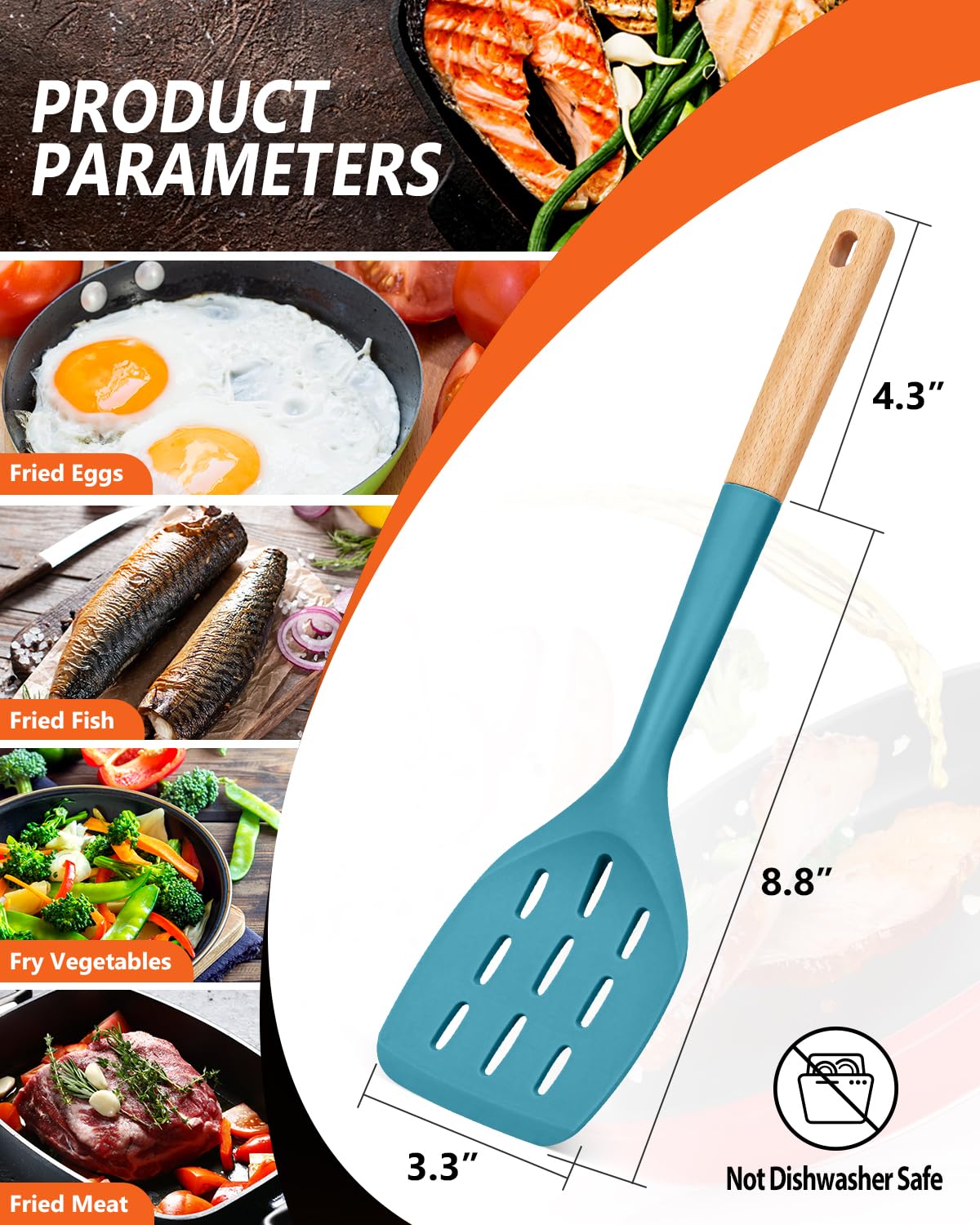 Badiano Silicone Spatula, Non Stick Turner for Cooking, Food Grade, Blue