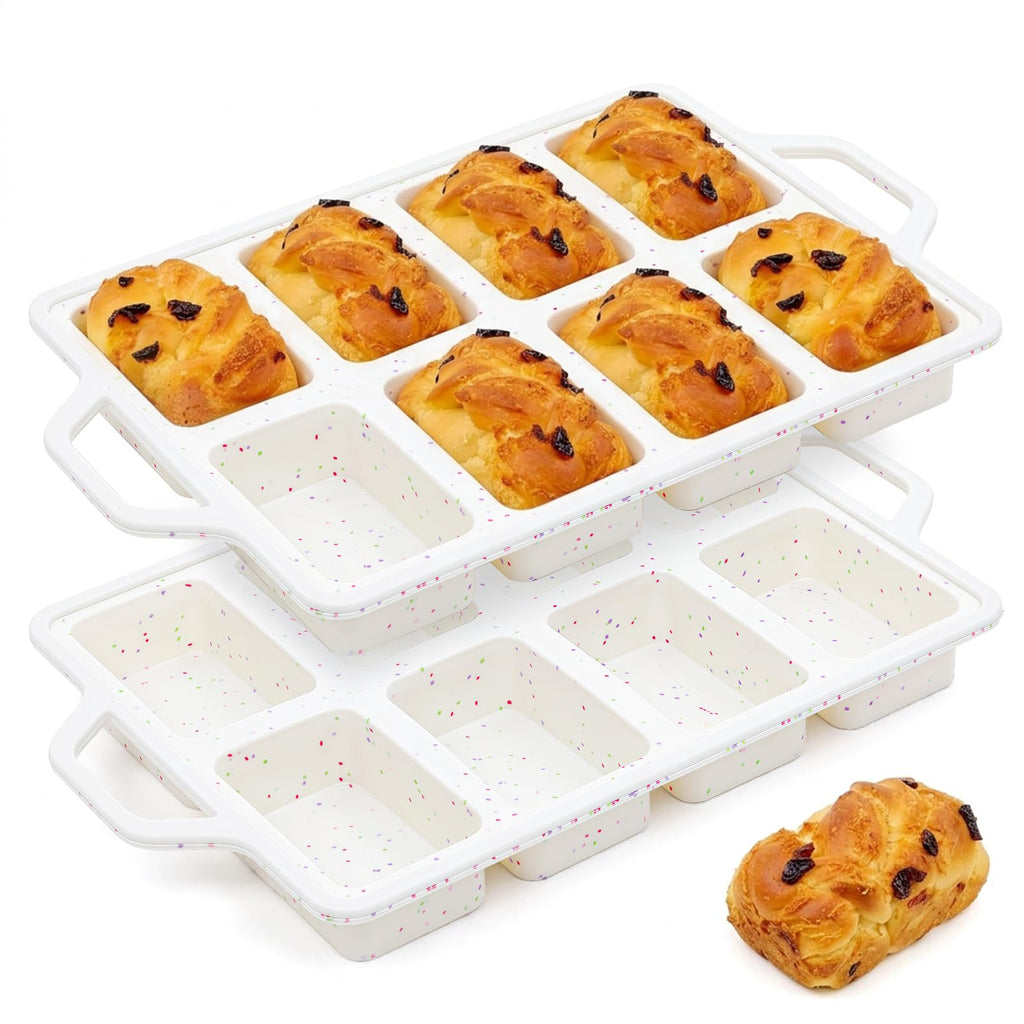 Vinino 2 Pack Mini Silicone Loaf Pans with Metal Reinforced Frame, 8-Cavity