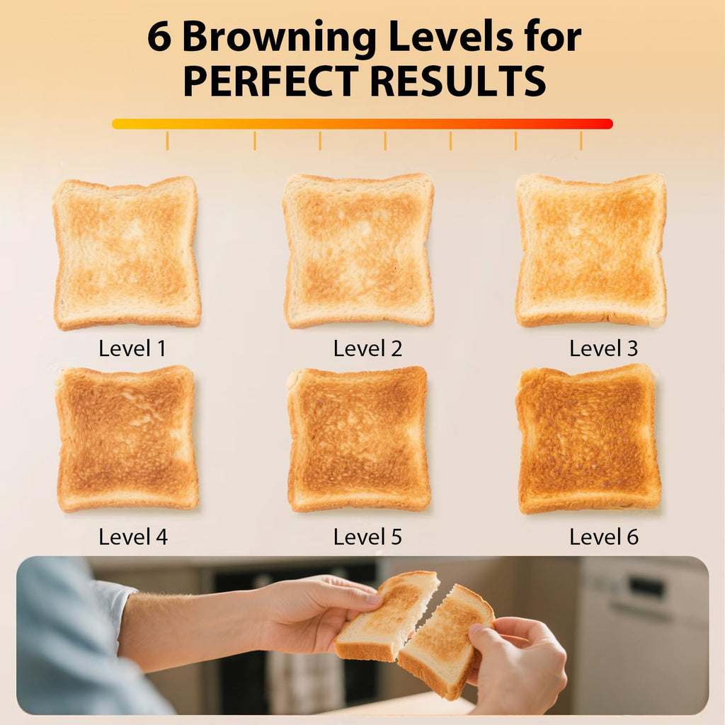 4 Slice Toaster 1.5" Extra Wide Slot - Stainless Steel, High Lift, 6 Browning Settings, Blue