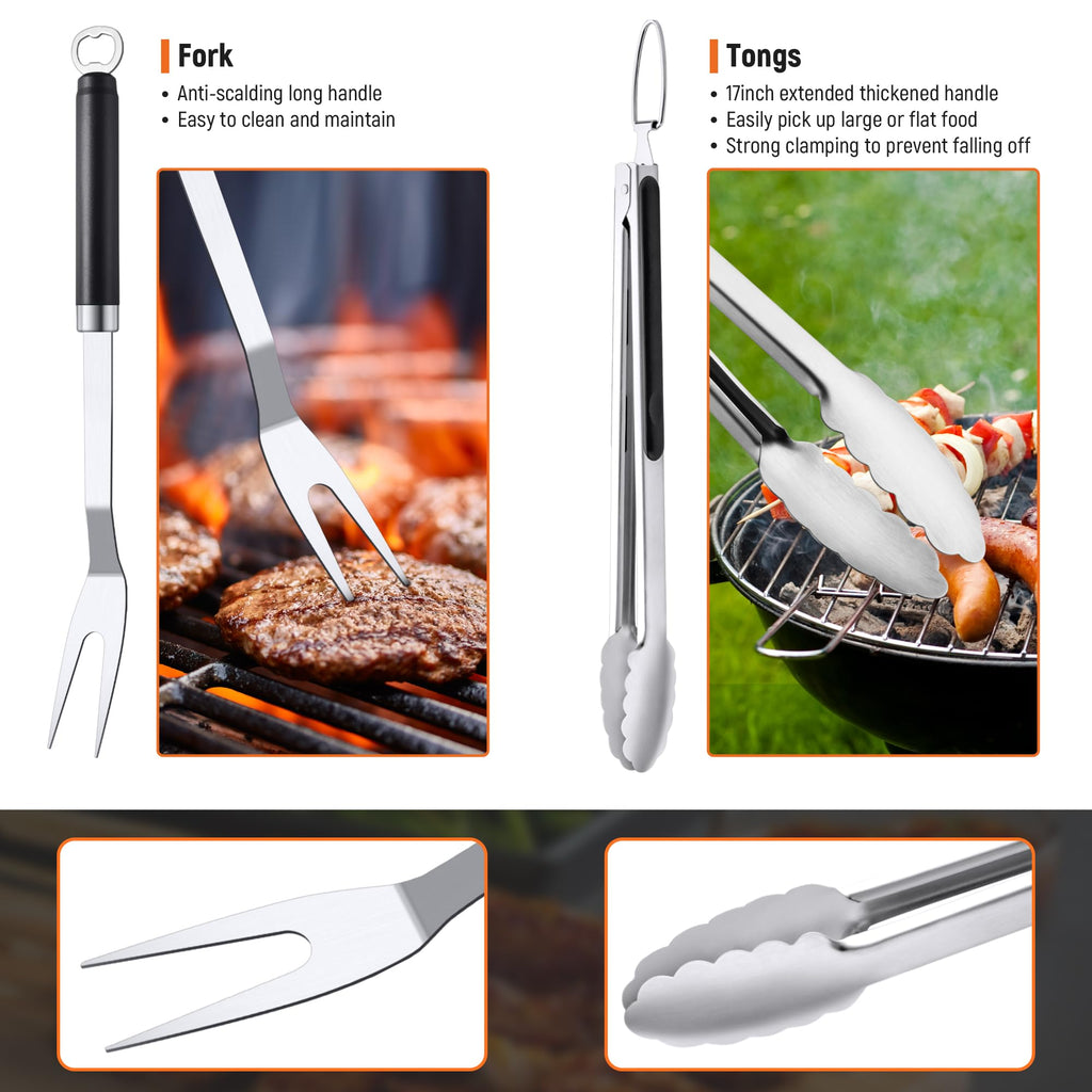 BBQ Grilling Accessories Grill Tools Set, Stainless Steel BBQ Utensils for Grill, Professional Barbecue Accessories Barbecue Kit for Men & Women,Practical Grill Tools for Outdoor Camping,Father's Day