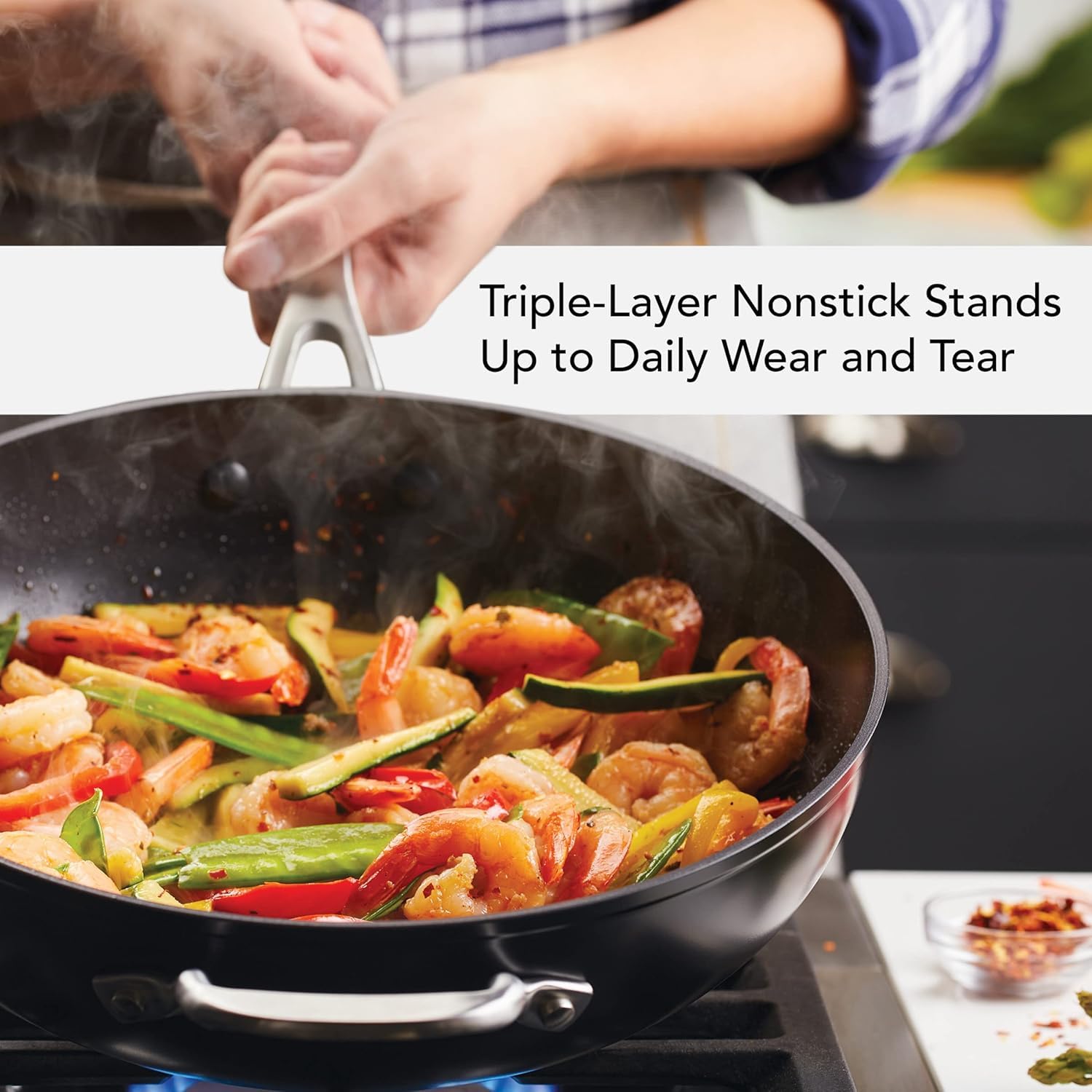 KitchenAid Hard-Anodized Induction Nonstick Stir Fry Pan/Wok with Helper Handle, 12.25-Inch, Matte Black