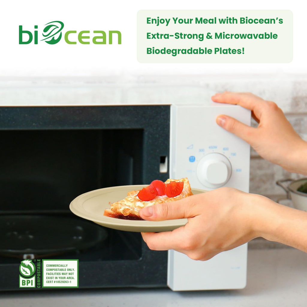 biocean 6 Inch Compostable Plates 100 Pack Heavy Duty Compostable Paper Plate, Disposable Eco-Friendly Sugarcane Bagasse Plate, Natural Brown Plates for Dinner, Dessert, and Weddings