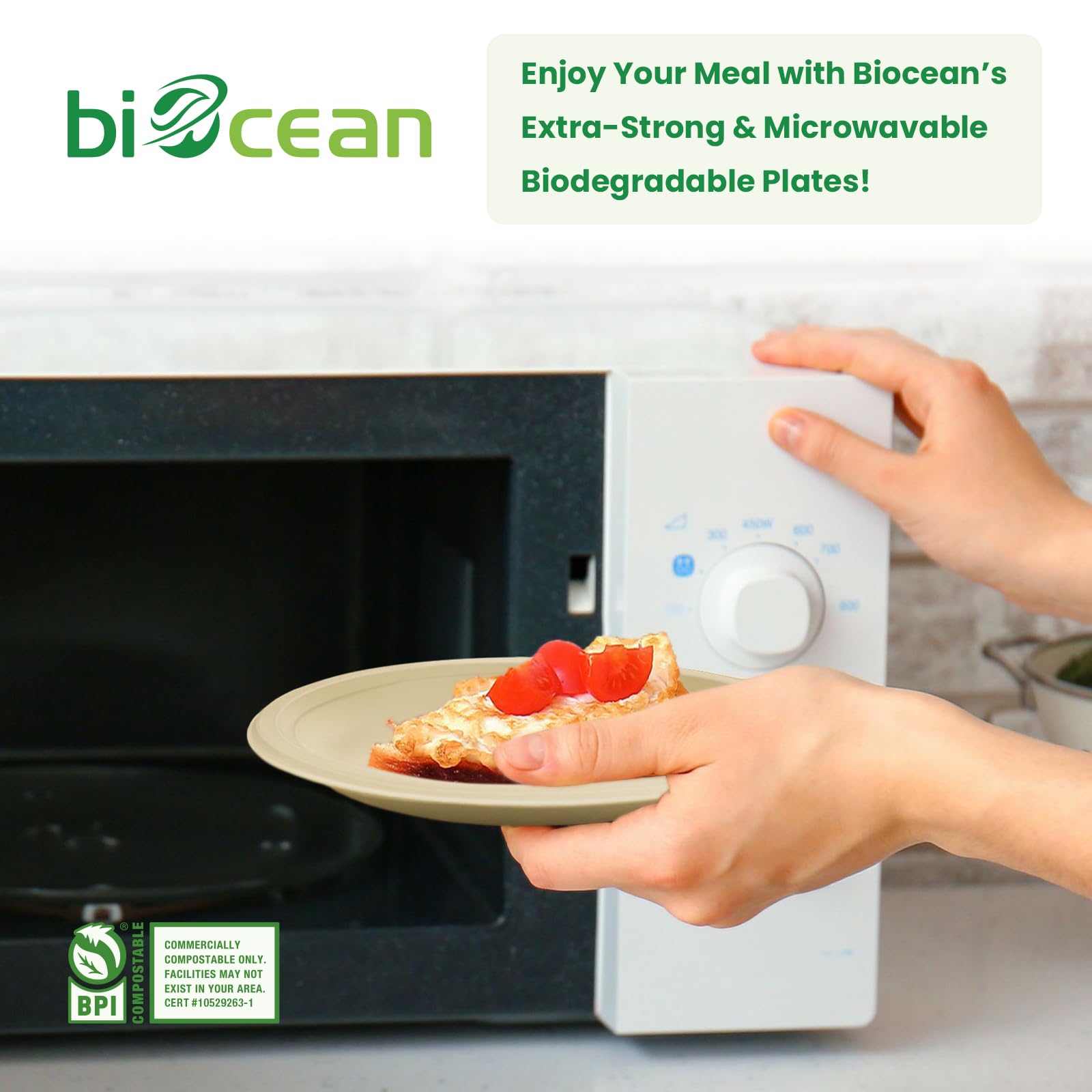 biocean 6 Inch Compostable Plates 100 Pack Heavy Duty Compostable Paper Plate, Disposable Eco-Friendly Sugarcane Bagasse Plate, Natural Brown Plates for Dinner, Dessert, and Weddings