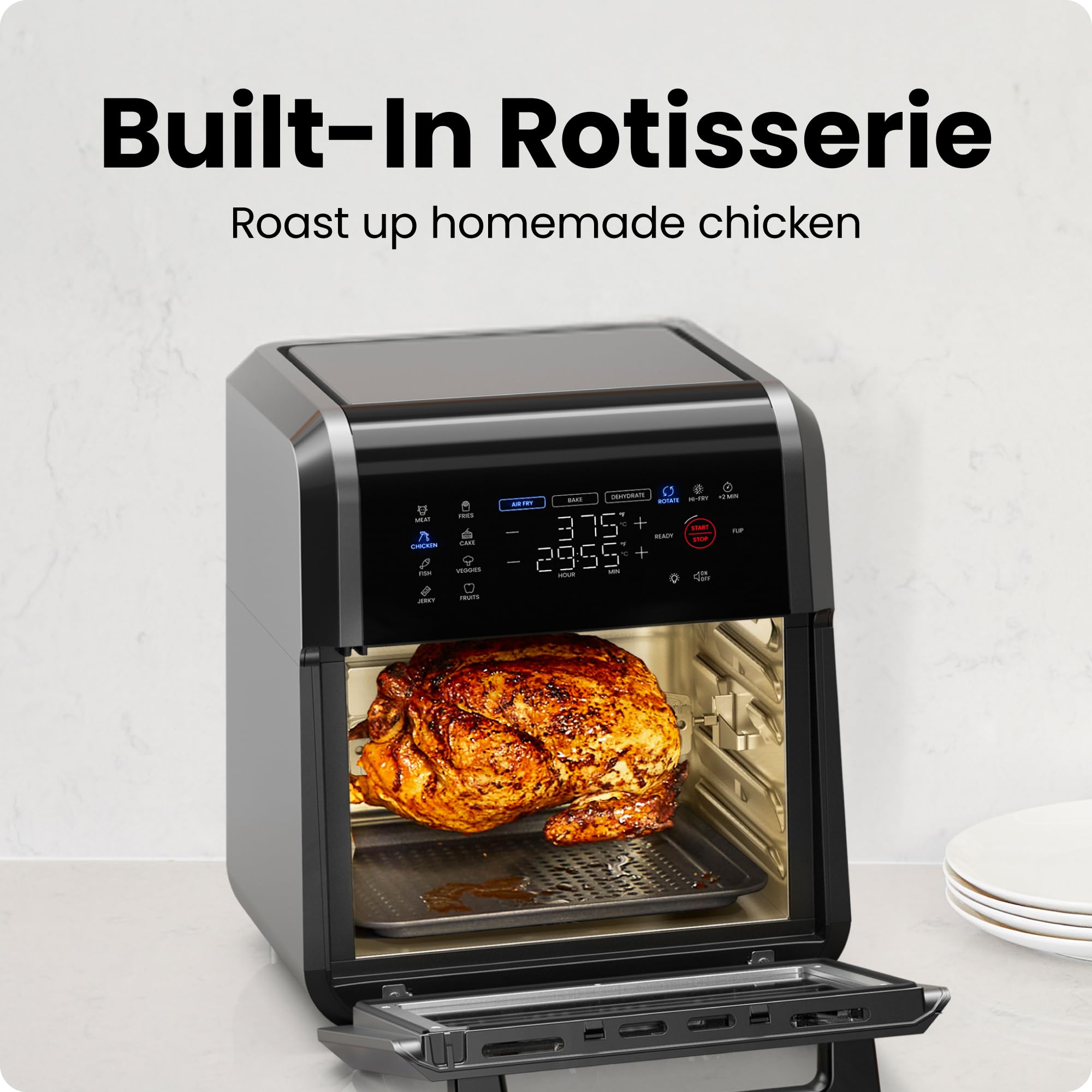 Chefman 12-Quart 5-in-1 Air Fryer Oven with Digital Timer, Touchscreen, and 12 Presets - Family Size Countertop Convection Oven, Dishwasher-Safe Parts