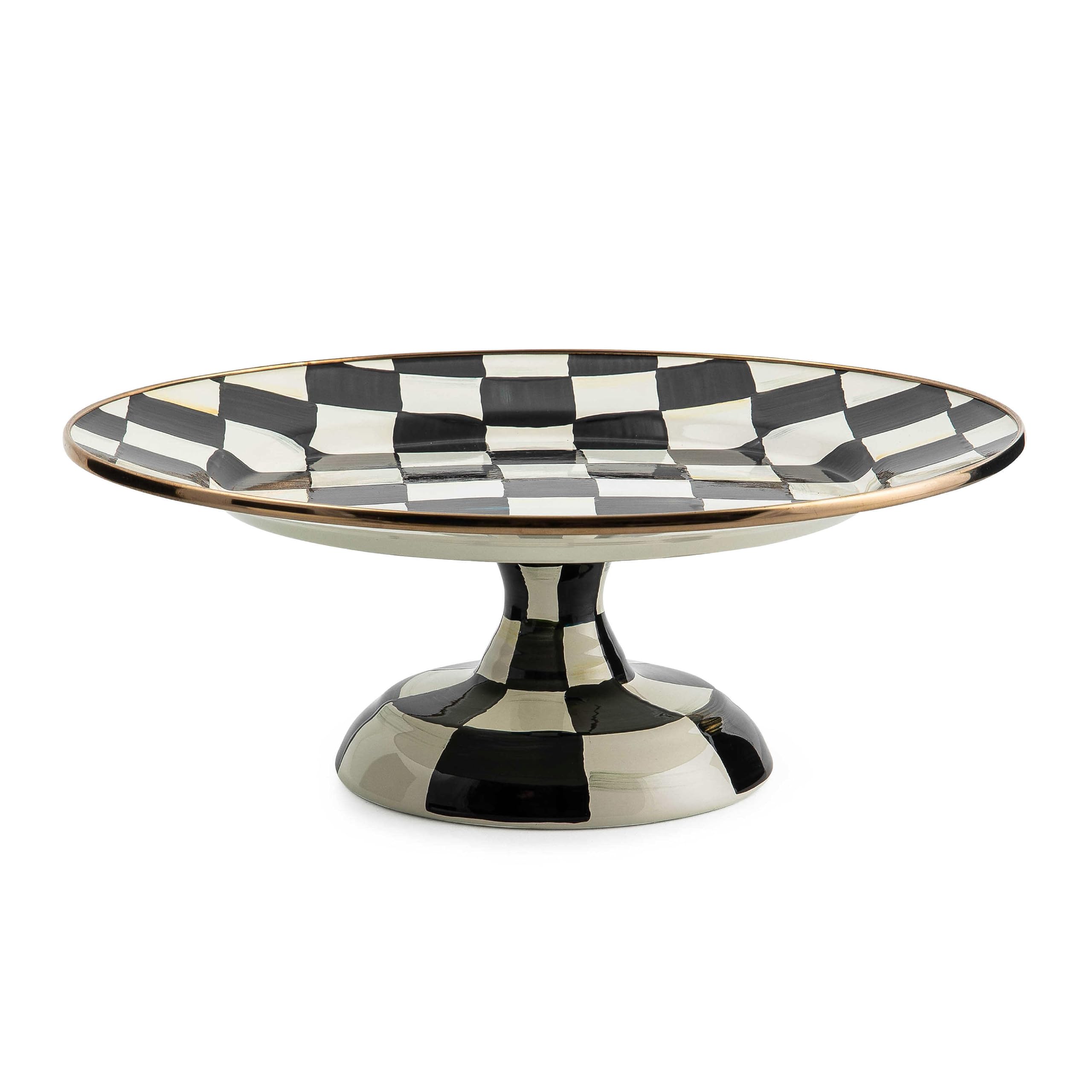 MACKENZIE-CHILDS Pedestal Platter, Small, Black-and-White Courtly Check