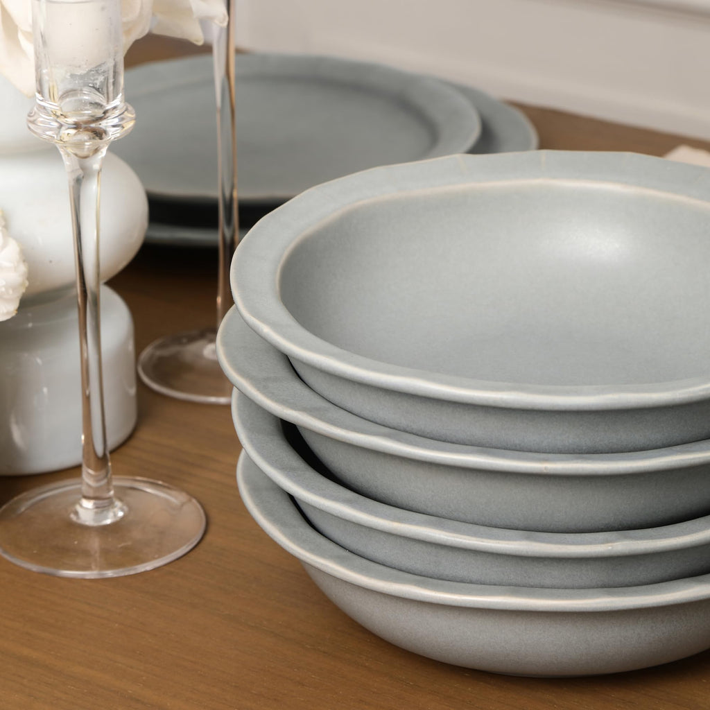 Stone Lain Oasis Stoneware Bowl Dish Set, 4-Piece Pasta Bowls - Ceramic Serving Dishes for Ramen, Fruit, Cereal, Dinner - Microwave & Dishwasher Safe, Grey Blue