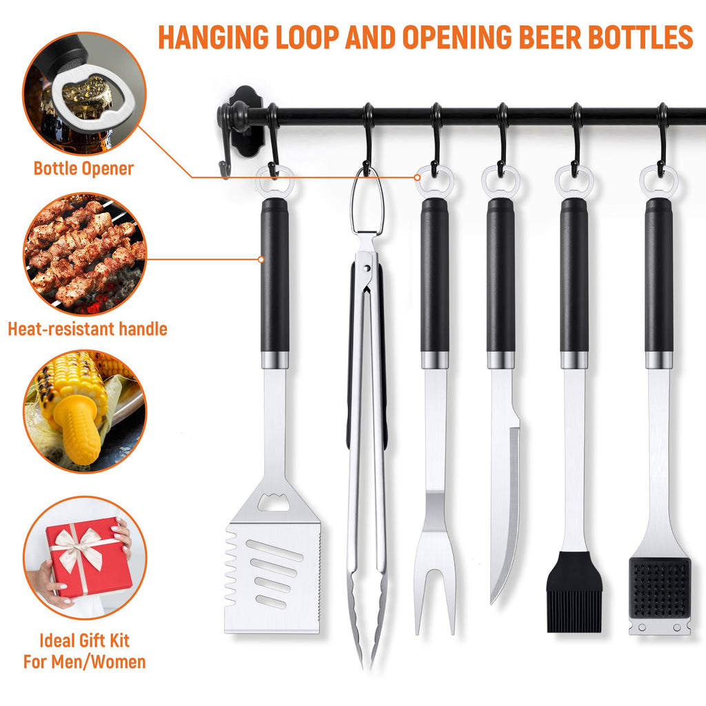 BBQ Grilling Accessories Grill Tools Set, Stainless Steel BBQ Utensils for Grill, Professional Barbecue Accessories Barbecue Kit for Men & Women,Practical Grill Tools for Outdoor Camping,Father's Day