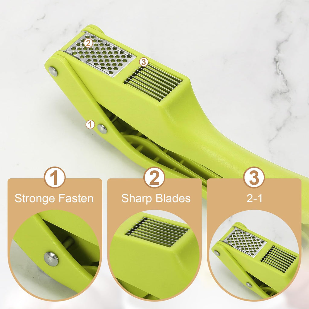 uxcell 2pcs Garlic Press, 7.5 Inch Stainless Steel Garlic Slicer Crusher Tool Kitchen Utensil for Home Cooks and Professional Chefs, Green