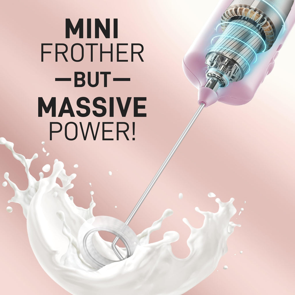 Mini & Mighty Milk Frother Wand – Powerful Handheld Coffee Frother, Battery Operated Drink Mixer – Compact Pocket Size – Detachable Whisk for Latte, Cappuccino, Matcha, Hot Chocolate