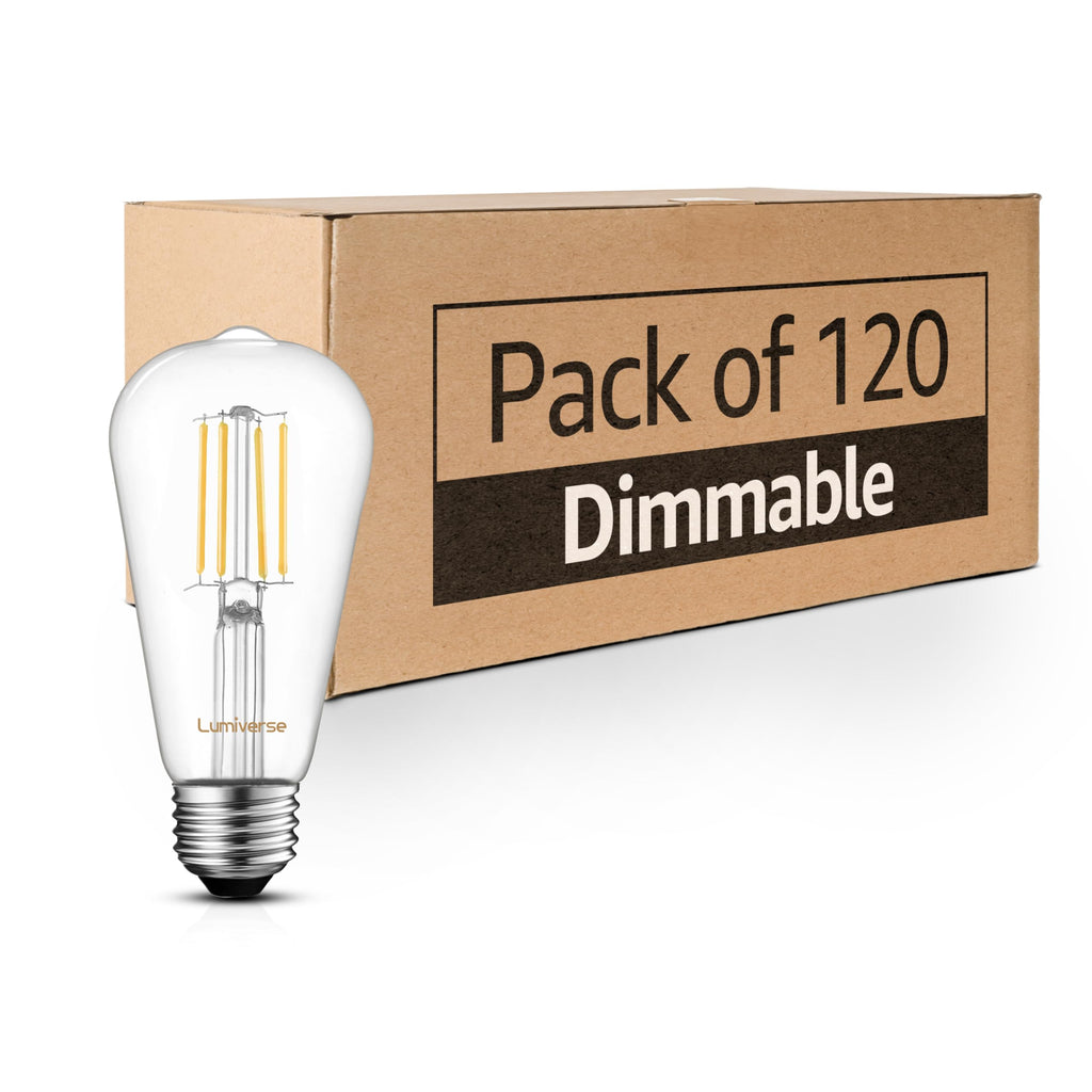 Lumiverse 120 Pack E26 led Bulb 60 watt dimmable Vintage LED Edison Bulbs 5.5W, 60W Equivalent, 2700K Soft White, Antique Style ST19/ST58 LED Light Filament Bulbs, CRI 90+, E26 Base