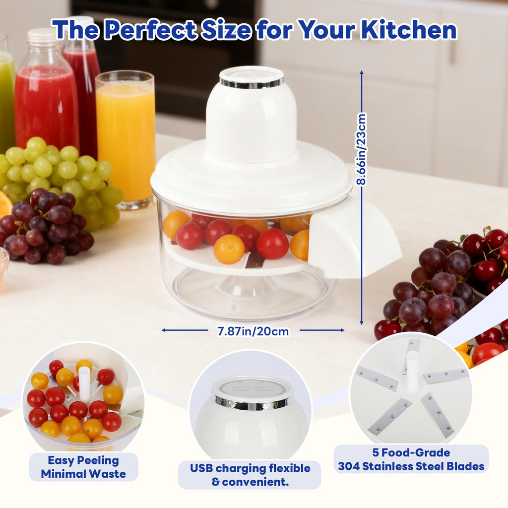 NKDFRI Automatic Grape Peeler Machine, Electric Garlic & Cherry Tomato Peeler Skin Remover Tool for Small Fruits, Effortless Peeling for Home Kitchen (White-1PC)