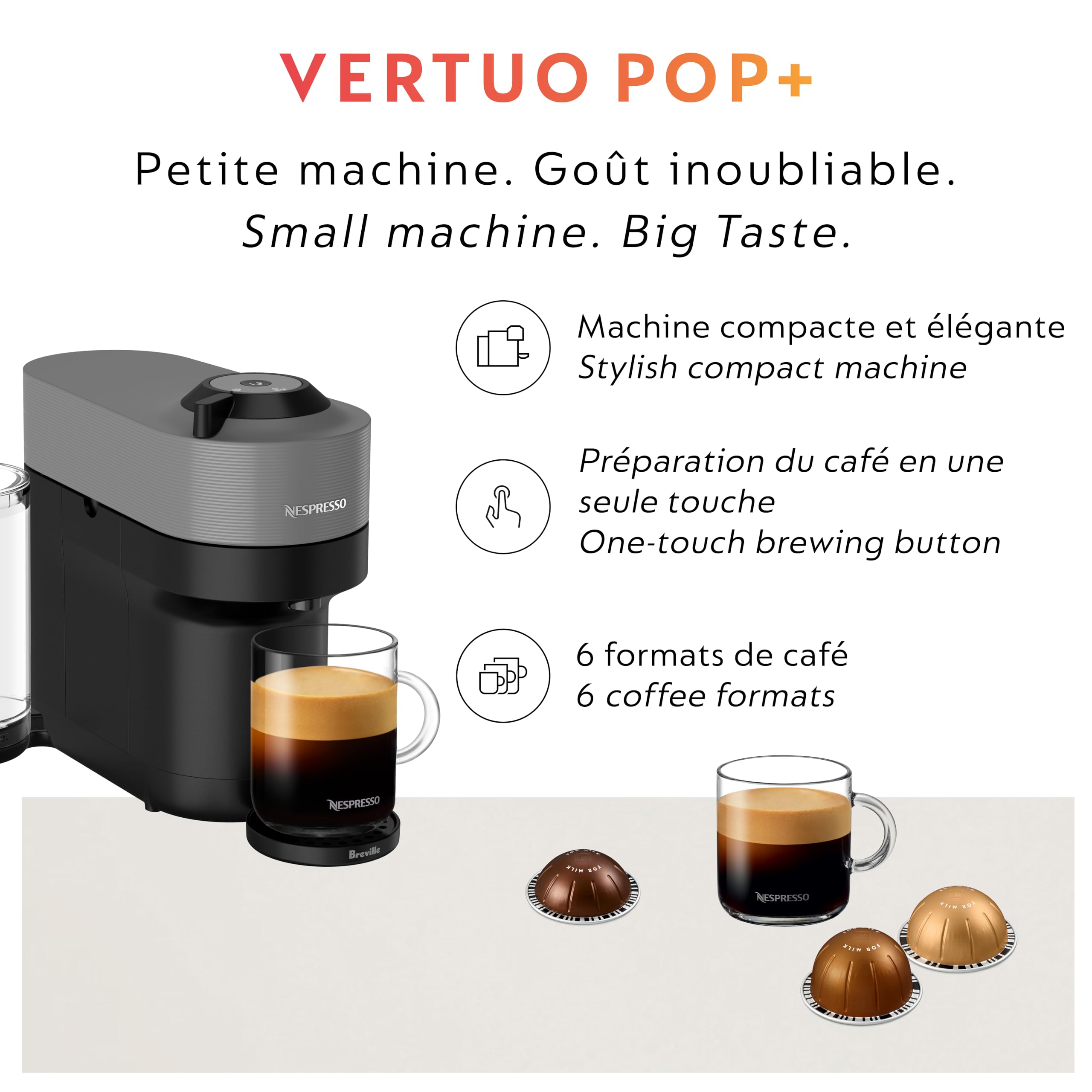 Nespresso Vertuo Pop+ Coffee and Espresso Maker by Breville, Dark Grey