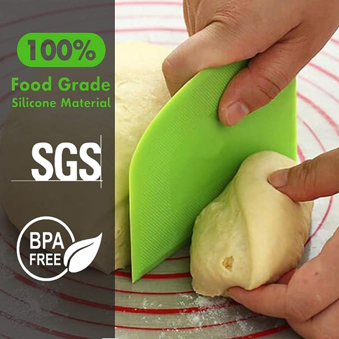 SURDOCA Dough Scraper Bench Scraper - 3P 5.9x4.3" Plastic Flexible Bowl Scraper, Sharp Edge & Angles Cake Scraper. Non-Slip Bakeware Decorating Tools Sculpting & Modeling Tools - Pink+Green+Pink