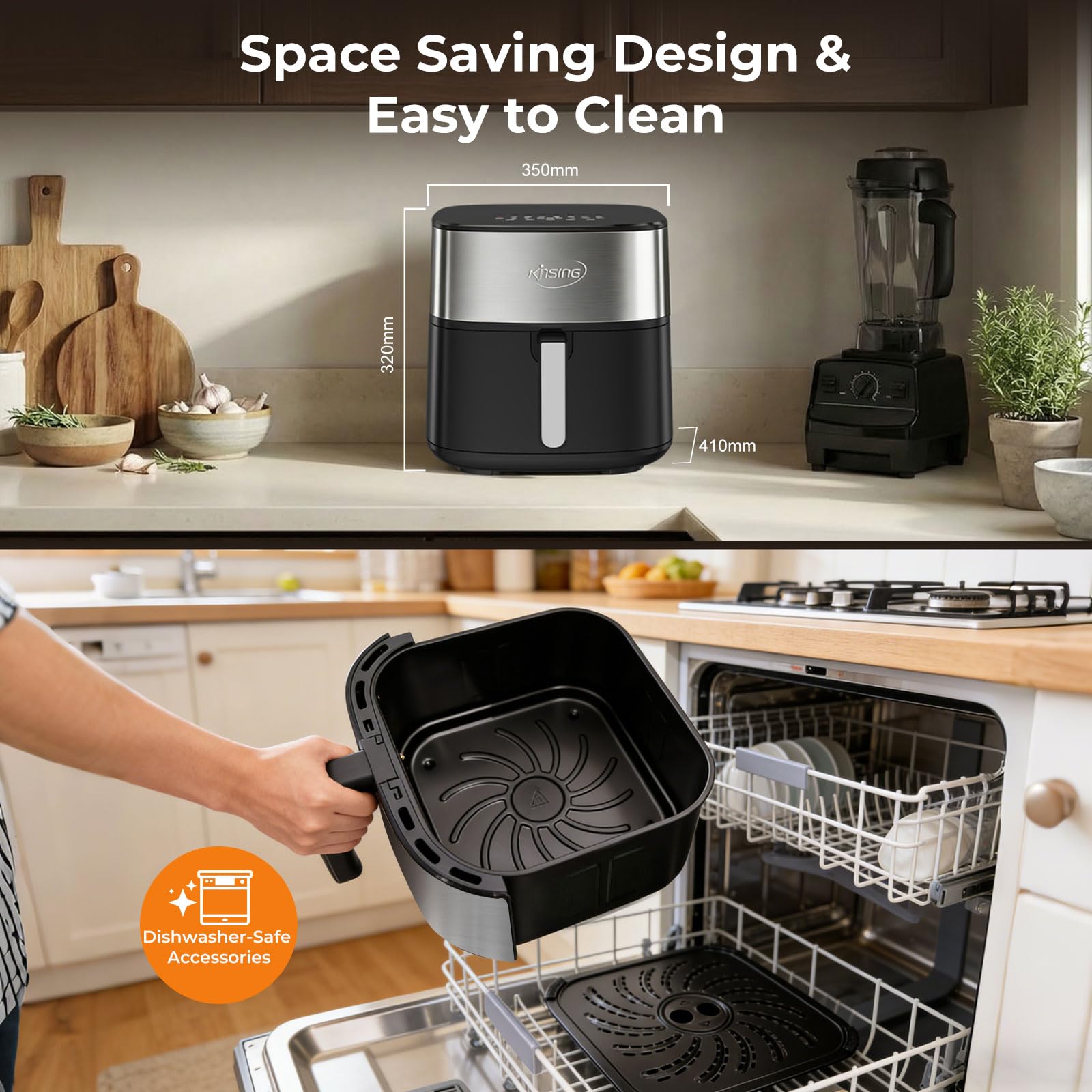 KINSING Air Fryer 8 in 1, XL 8.5 QT Large Airfryer with View Windows,MAX 400℉ for Crispy, 85% Less Oil, Fast Roast, Preheat, Shake, Bake, Non-Stick Basket for Easy Clean, With Professional Recipes