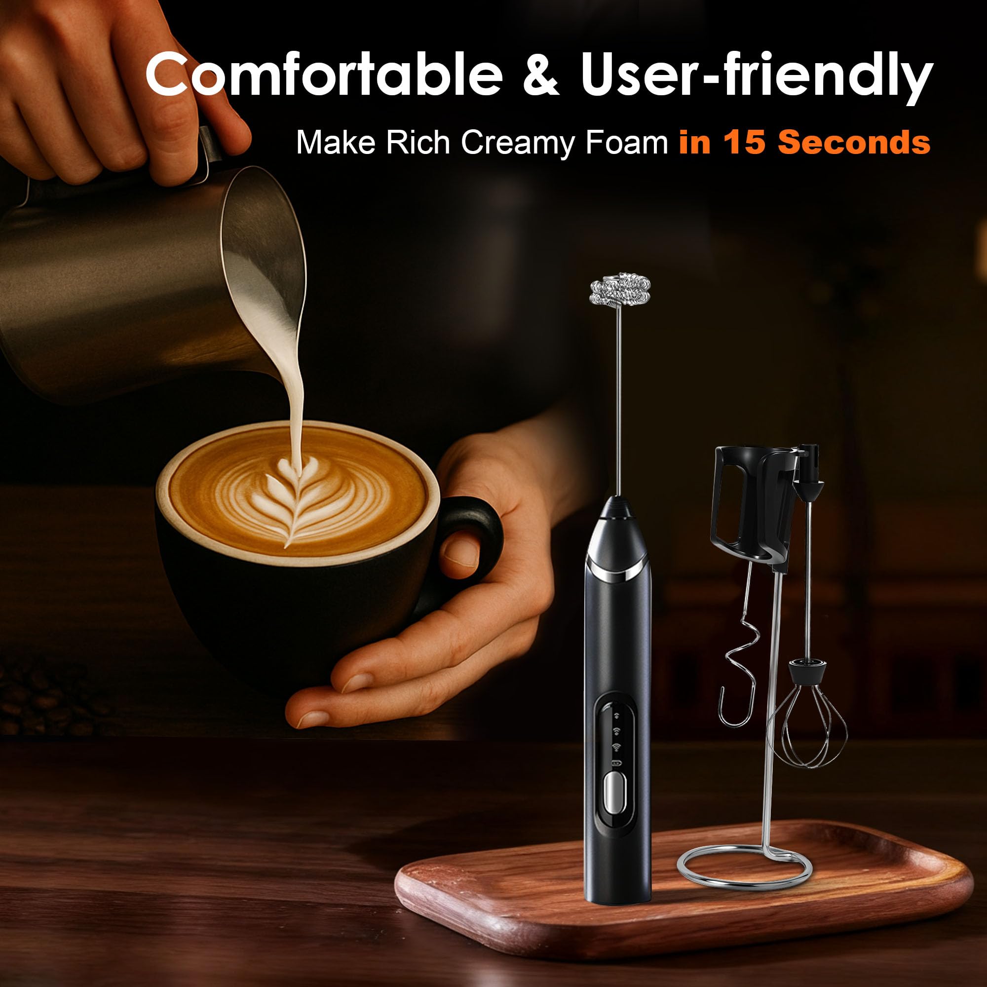 ToWinSom Rechargeable Milk Frother with Stand,Coffee Frother,Drink Mixer