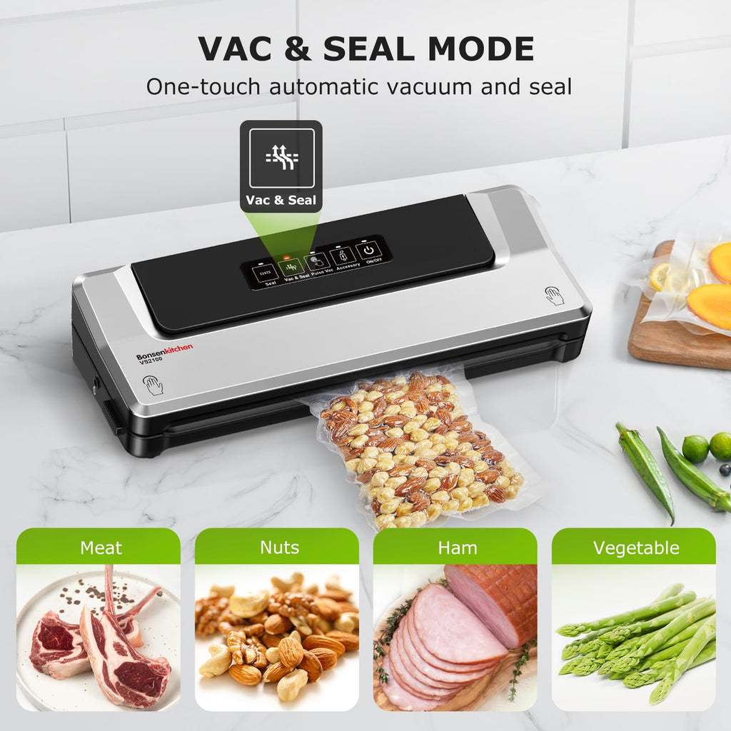 Bonsenkitchen Vacuum Sealer Machine, Multiple Modes For Meal Prep,Silver