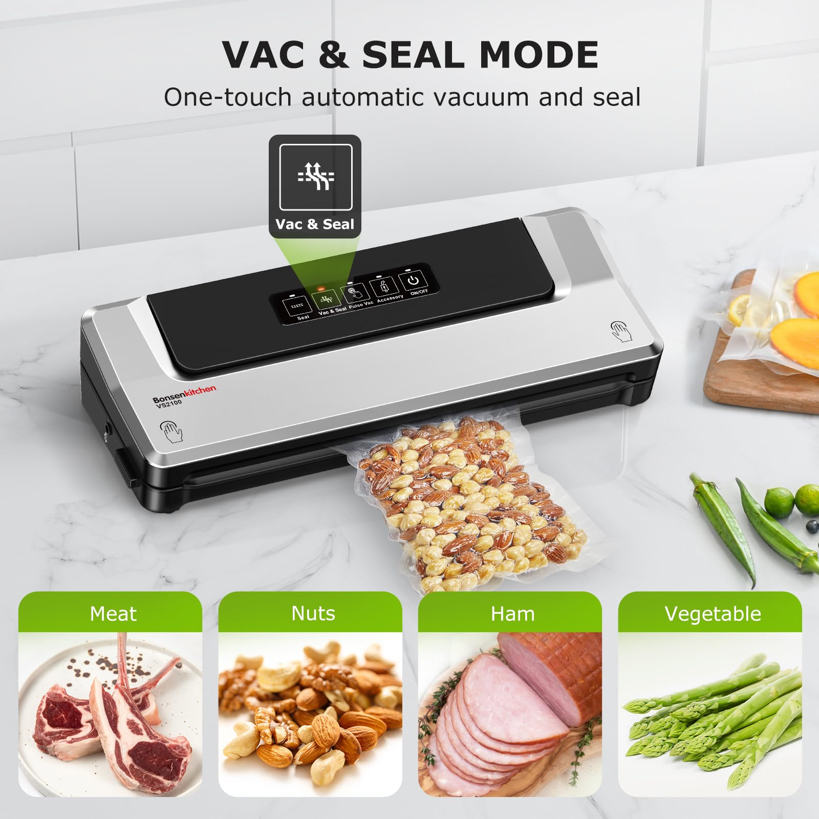 Bonsenkitchen Vacuum Sealer Machine, Multiple Modes For Meal Prep,Silver