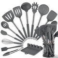 HOTEC 446°F Heat Resistant Silicone Kitchen Utensils, Cooking Utensil Set, Spatula Set, BPA Free, Kitchen Gadgets, with Stainless Steel Utensils Holder, Dishwasher Safe, 14pcs Grey