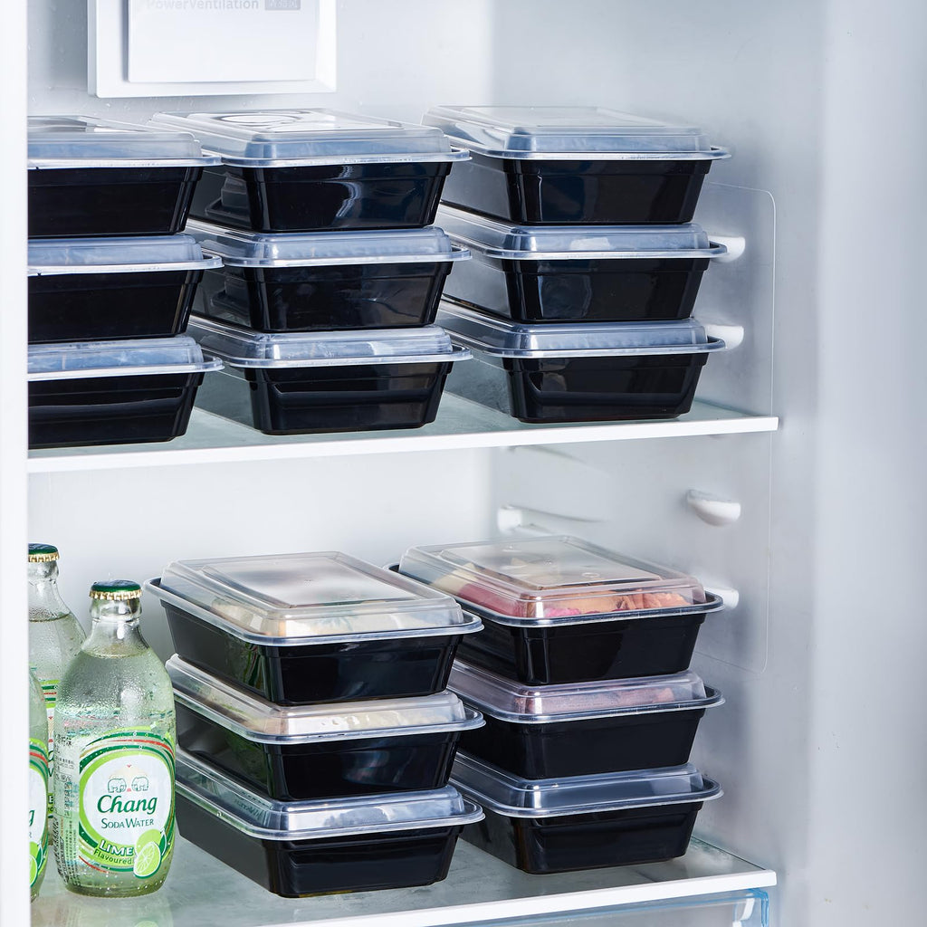 FULIGN 24 oz Meal Prep Containers With Lids Reusable 150 Pack Extra-thick Plastic Food Storage Black Disposable To Go Lunch Box BPA Free Stackable Microwave Dishwasher Freezer Safe