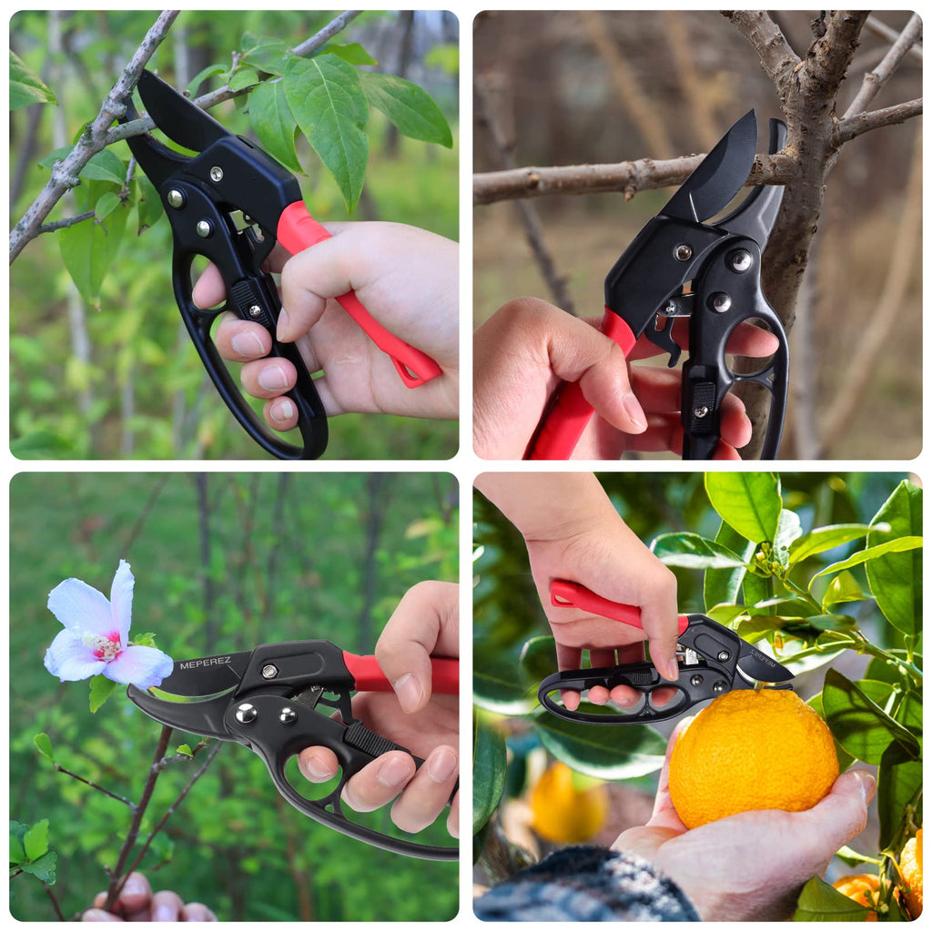 MEPEREZ Premium pruning shears for gardening, Work 3 times easier, Pruners heady duty, Sharp garden clippers cuting florist flower, hedge, herb, rose, Indoor live plants, Arthritis weak hand snips