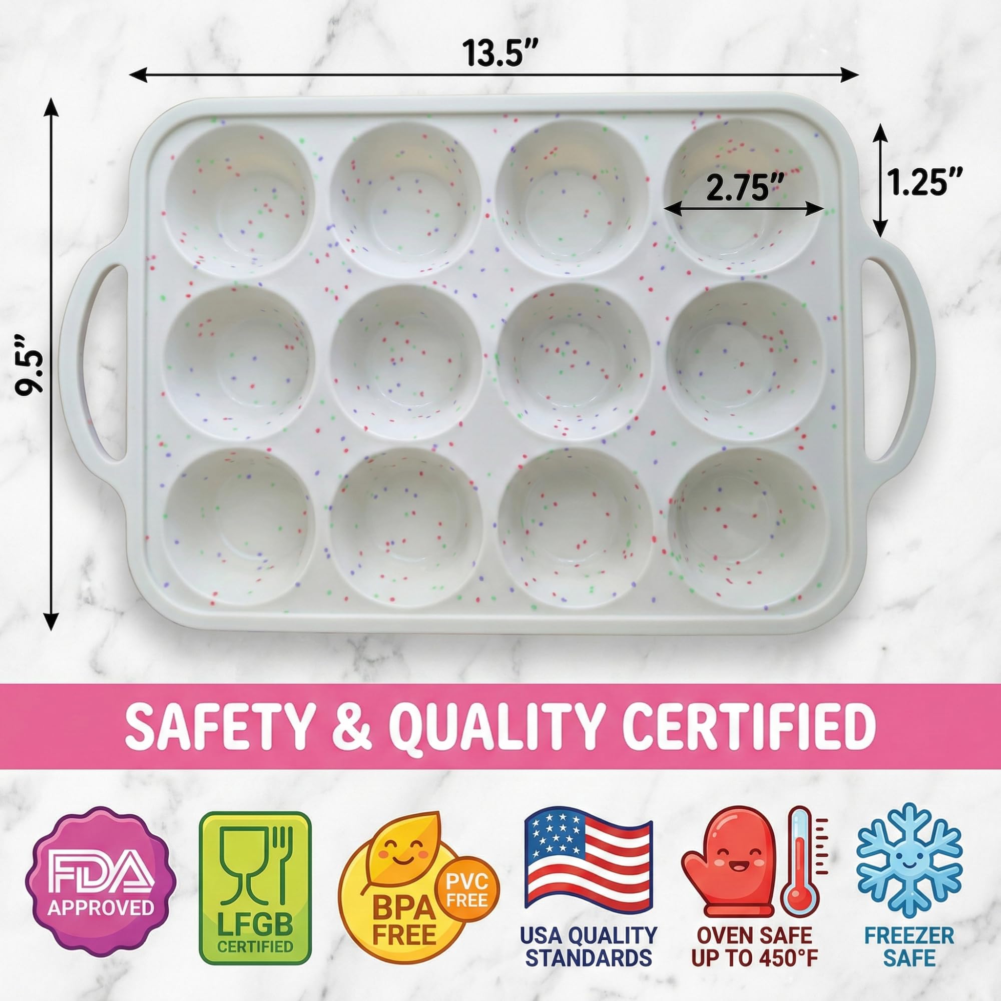 BAKE BOSS Silicone Muffin Pans, 2-Pack Regular 12 Cup, BPA-Free