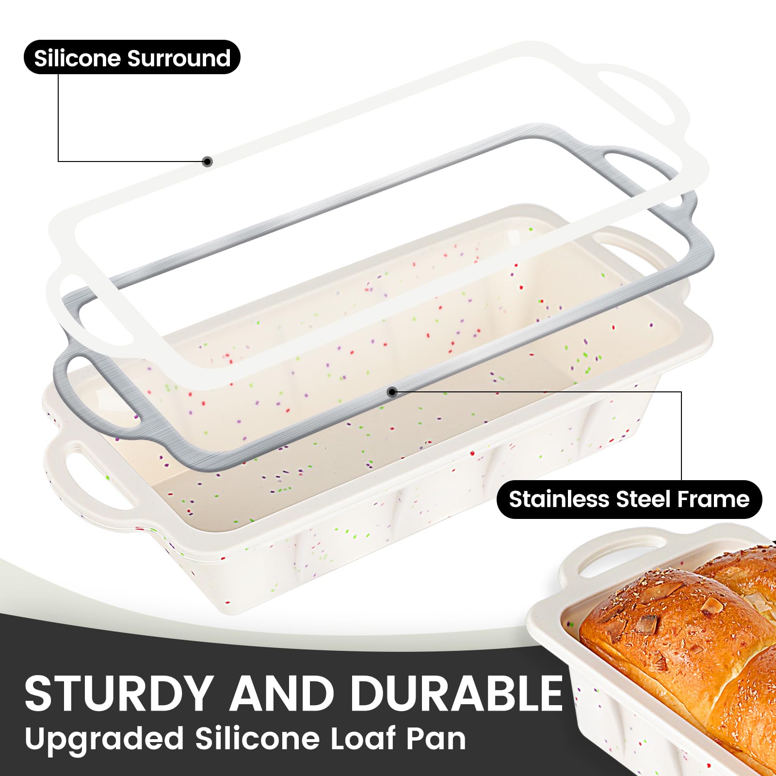 Vinino 2 Pack XLarge Nonstick Silicone Loaf Pans 12.5 x 5.5'' for Baking
