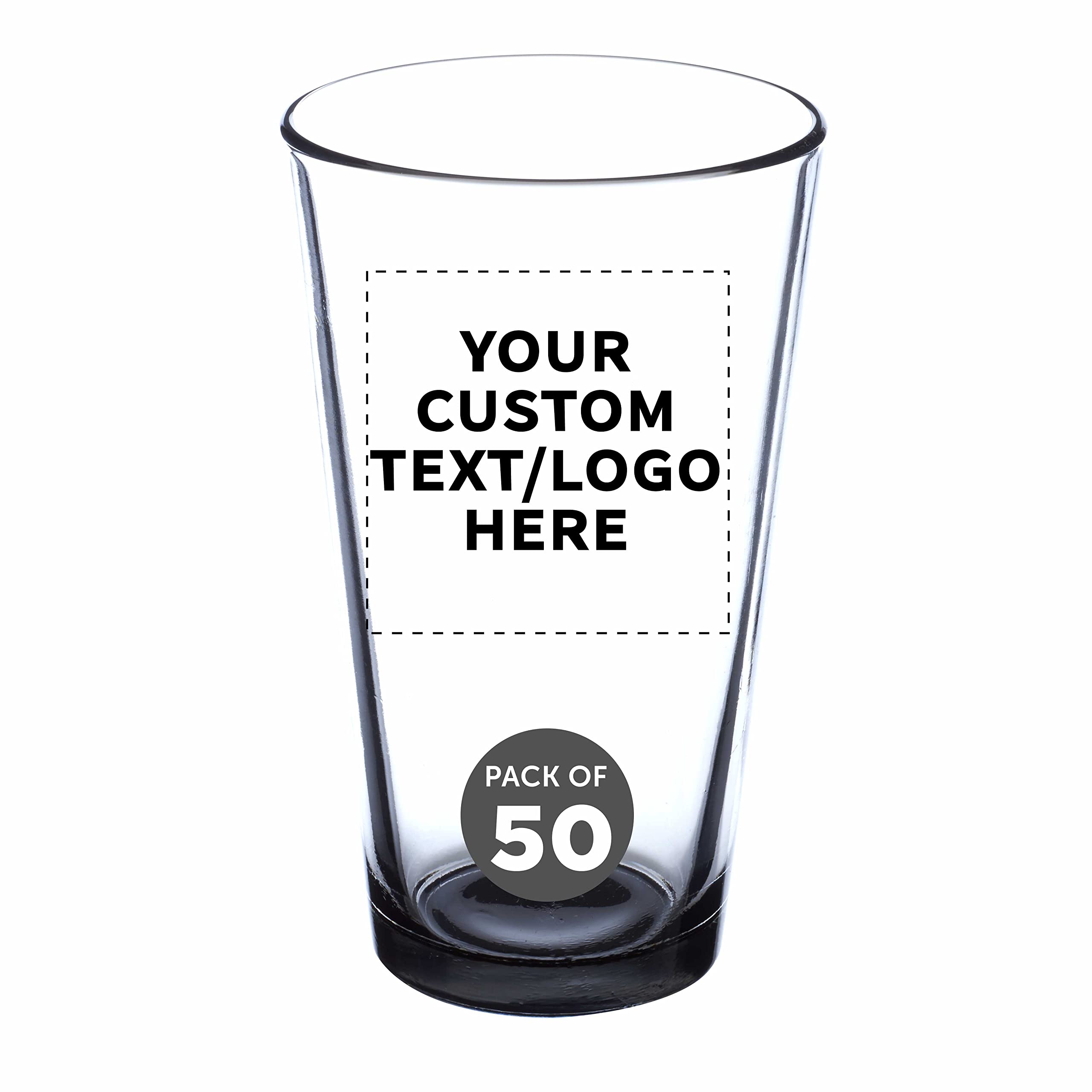 Custom Libbey Pint Glass 16 oz. Set of 50, Personalized Bulk Pack - Beer Glasses, Heavy Duty Drinkware - Black