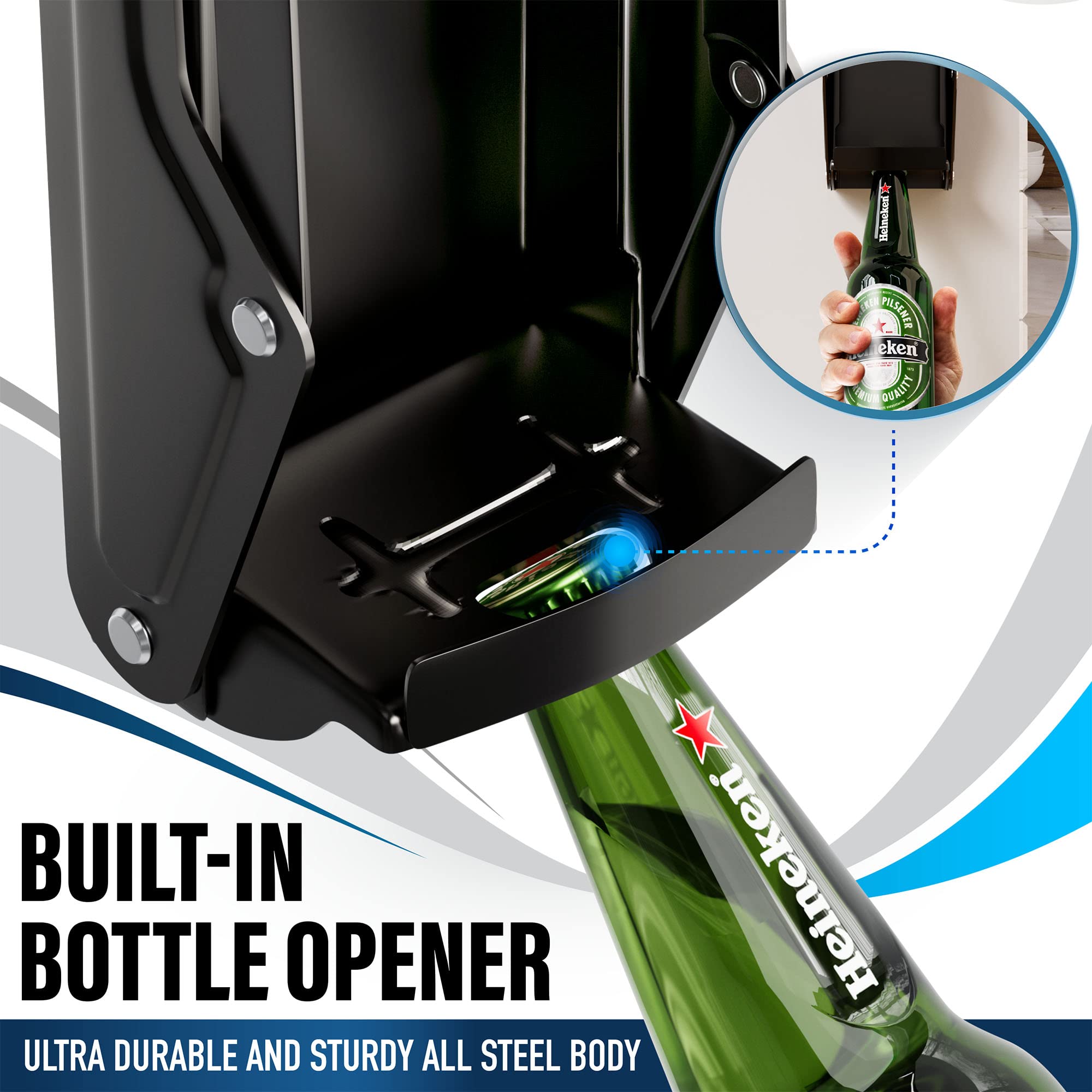 Can Crushers for Recycling - 16 oz Heavy Duty Aluminum Can Crusher Wall Mounted - Soda and Beer Can Smasher for Recycling with Bottle Opener - For 12 and 16 oz Cans - Easy to Install - RamPro