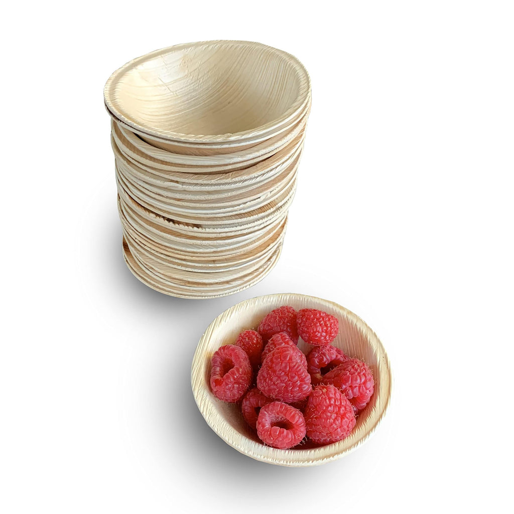 Raj Palm Leaf Disposable Heavy Duty 4" Round Bowls 25 Pack