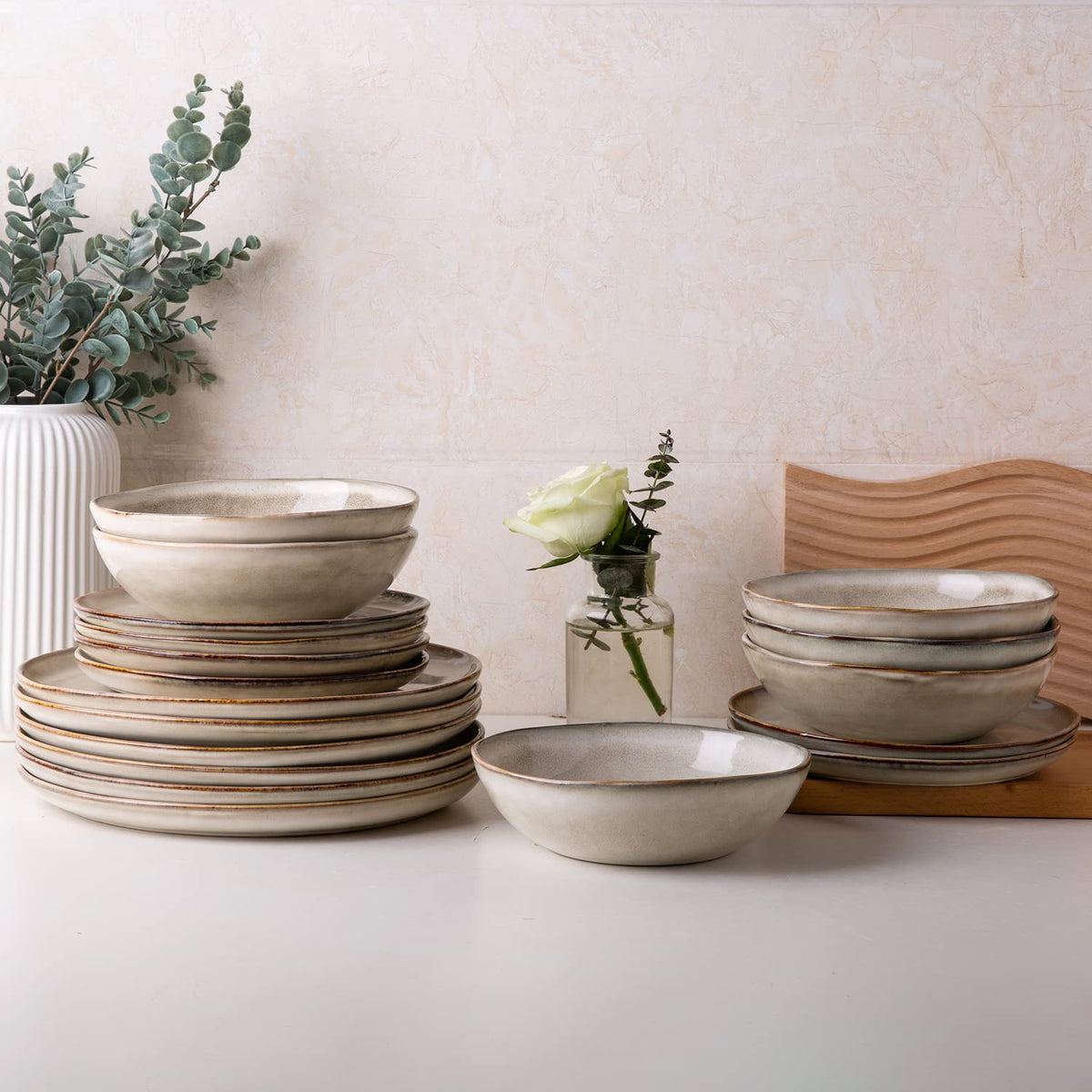 AmorArc Ceramic Dinnerware Sets for 8, 24Pcs Plates and Bowls Sets Dishes