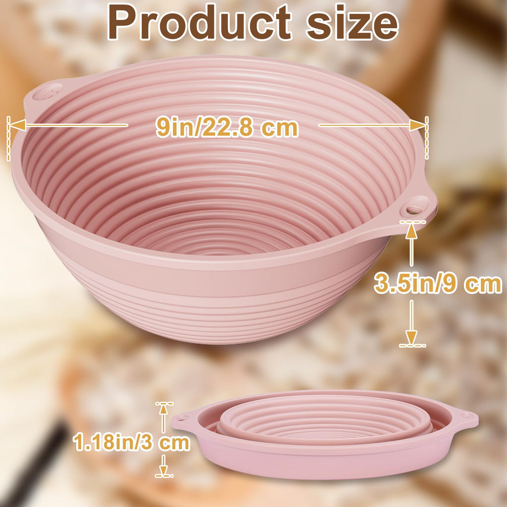 4Pcs 9" Silicone Banneton Bread Proofing Baskets with Dual Handles