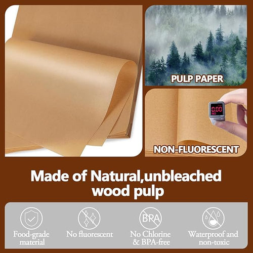 120PCS Thickened Parchment Paper, 12×16 In Heavy Duty & Non-Toxic Parchment Paper Sheets, Unbleached Parchment Paper for Bread Making, Pastry Baking, Daily Kitchen Use, No Cut Needed (Brown)