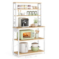 VASAGLE Bakers Rack with Power Outlet, 31.5 Inches Coffee Bar for Kitchen with Storage, 6-Tier Kitchen Shelves with 6 Hooks, Microwave Stand, Modern, Golden Oak and Cloud White UKKS119Y01