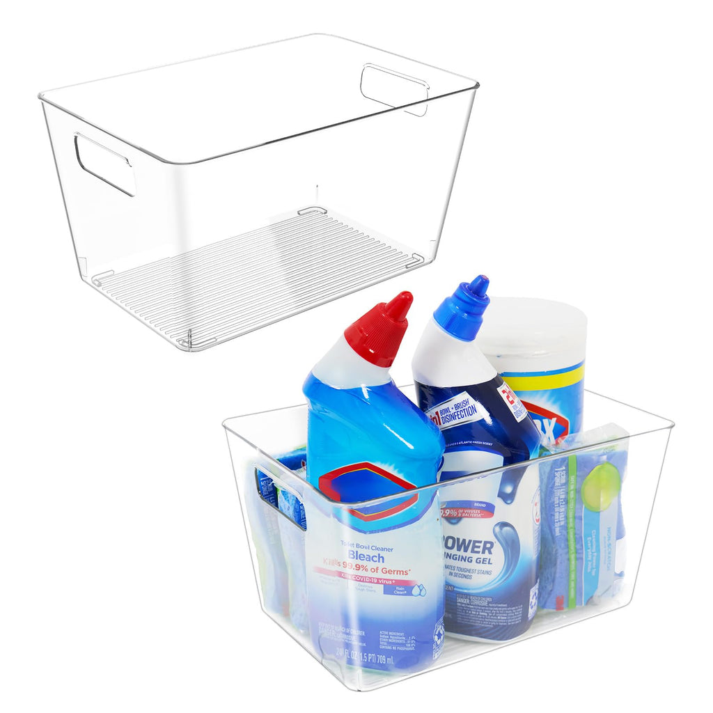 6 Pack Clear Plastic Storage Bins, 11" Large Pantry Organizer Bins with Handles, Plastic Containers for Refrigerator,BPA-Free Perfect for Kitchen,Fridge,Cabinet,Pantry,Bathroom,Closet Organization