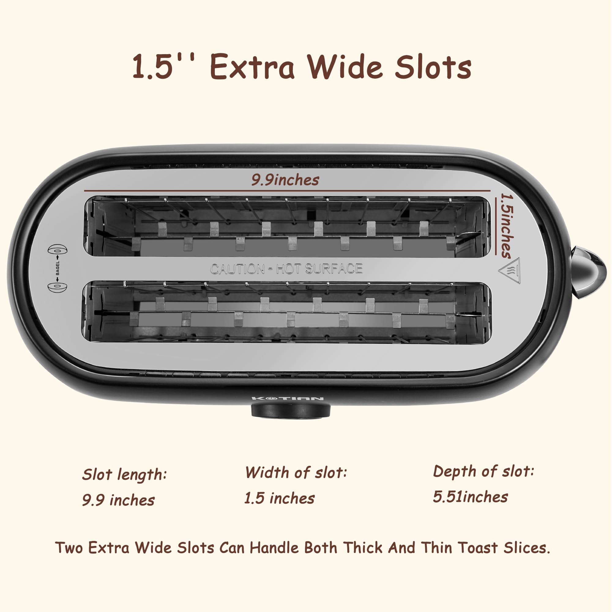 Toaster 4 Slice,KOTIAN Retro Long Slot Toasters with Countdown Timer,Stainless Steel Toaster,Bagel,Defrost,Reheat,Cancel Functions,Extra Wide Slots,6 Toast Settings,Removable Crumbs Tray,Matte black