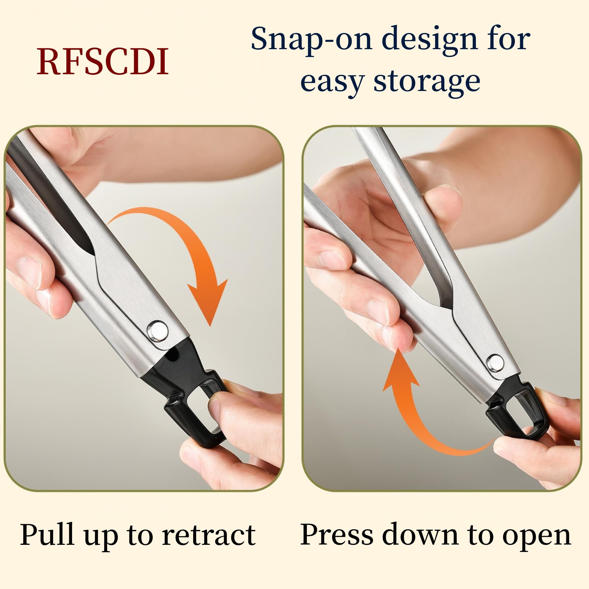 RFSCDI Heat-Resistant Kitchen Tongs and Basting Brush Set - 600℉ Stainless Steel Cooking Tongs with Metal Locking Mechanism - Ideal for Cooking, Grilling Steak, Baking Bread, and BBQ,(Silver 2Pcs)