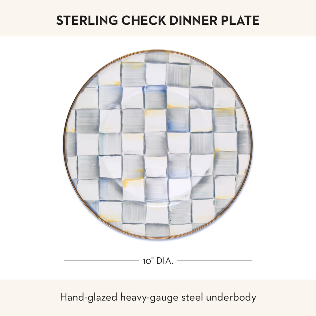 MACKENZIE-CHILDS Enamel Dinner Plate, Gray-and-White Sterling Check