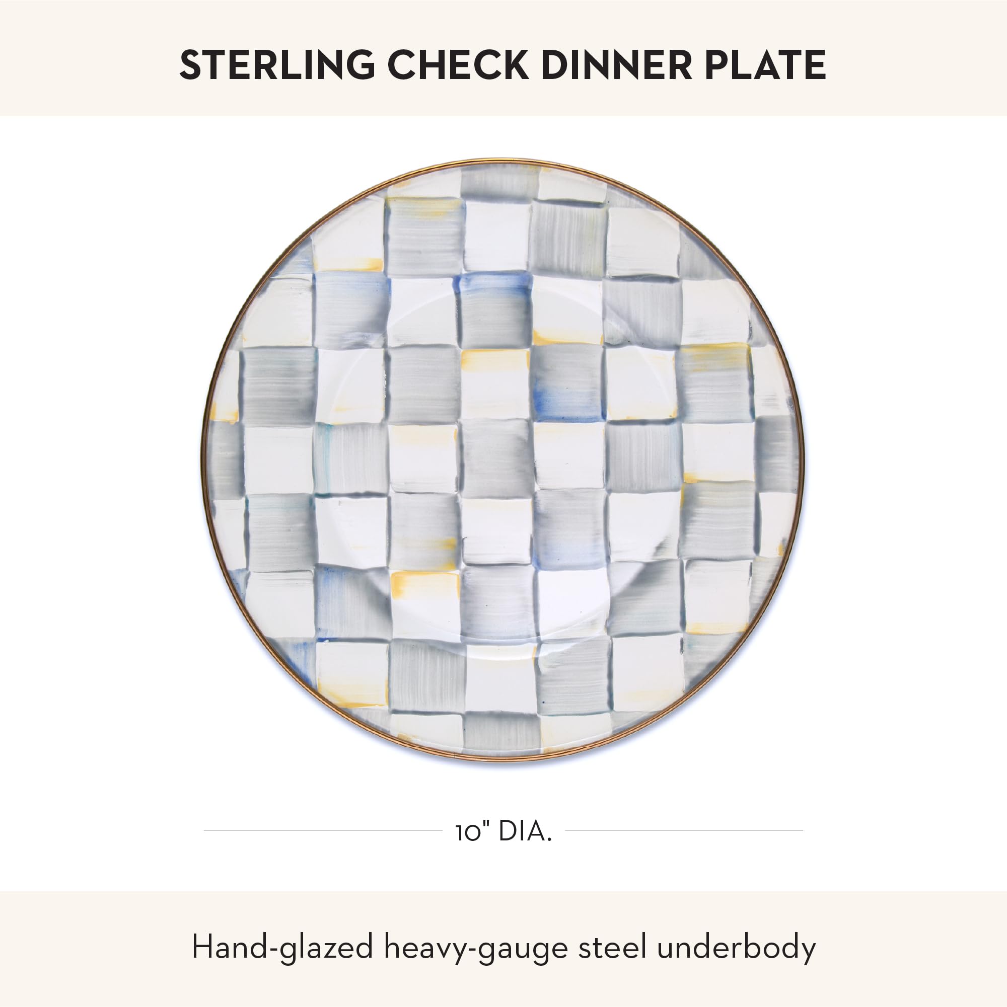 MACKENZIE-CHILDS Enamel Dinner Plate, Gray-and-White Sterling Check