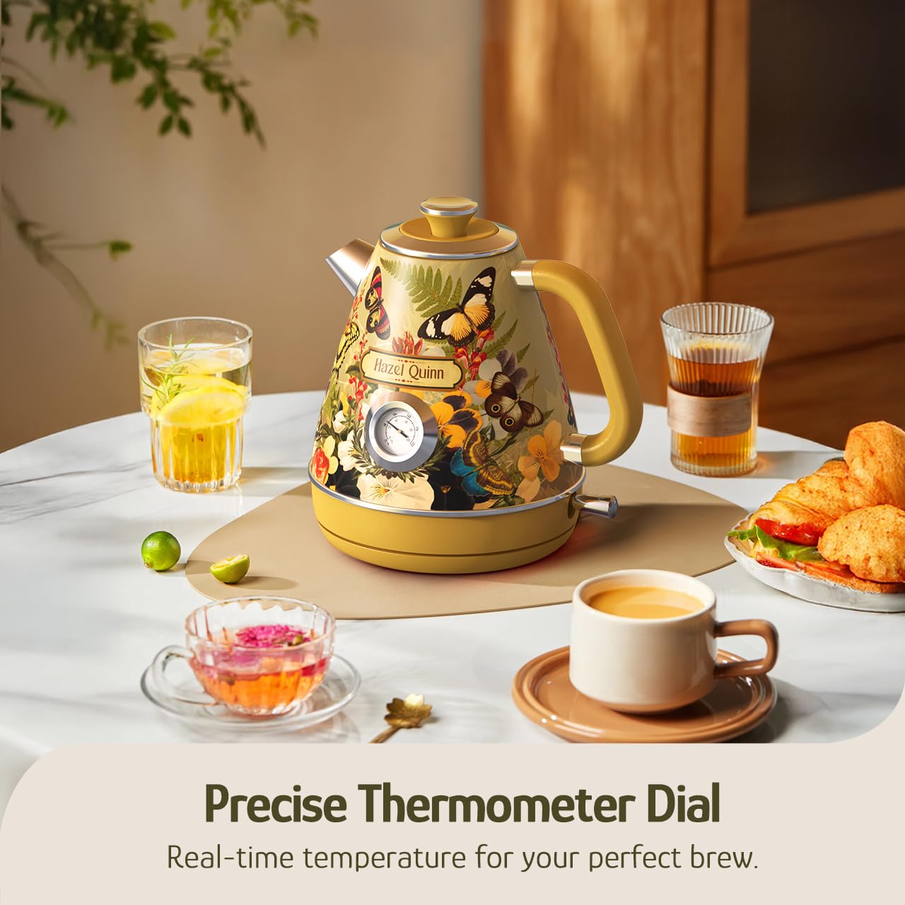 Hazel Quinn X Eduardo Recife Retro Electric Kettle with Thermometer, Floral