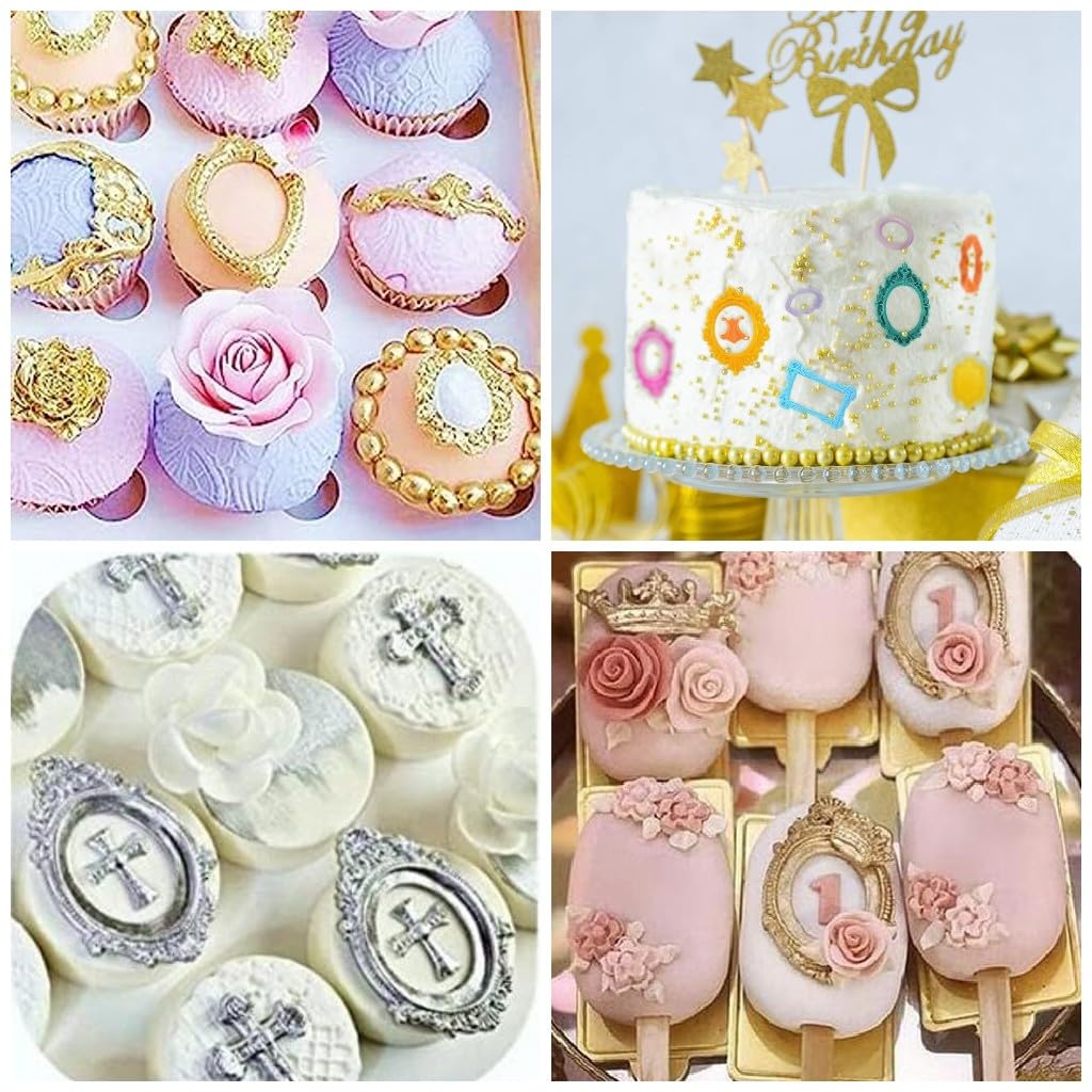 Photo Frame Fondant Molds Picture Frames Chocolate Silicone Mold Vintage Frame Molds for Cake Pop Puck Decorating Cupcake Topper Candy Polymer Clay