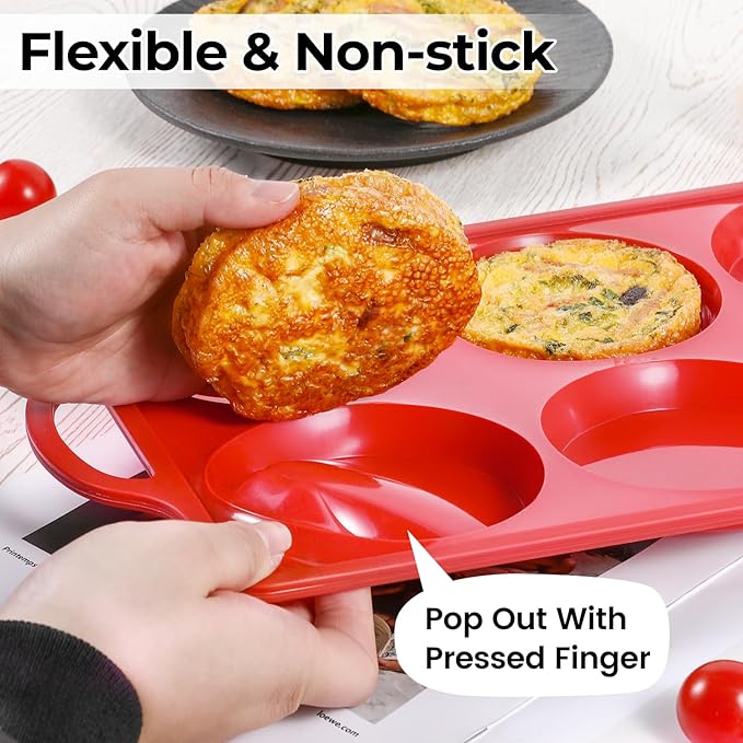CAKETIME Muffin Top Pan Non Stick,4 Inch Metal Frame Round Egg Baking Pan for Oven English Muffins, Whoopie Pies, Corn Bread, Egg Bites, Breakfast Sandwiches Tarts Red