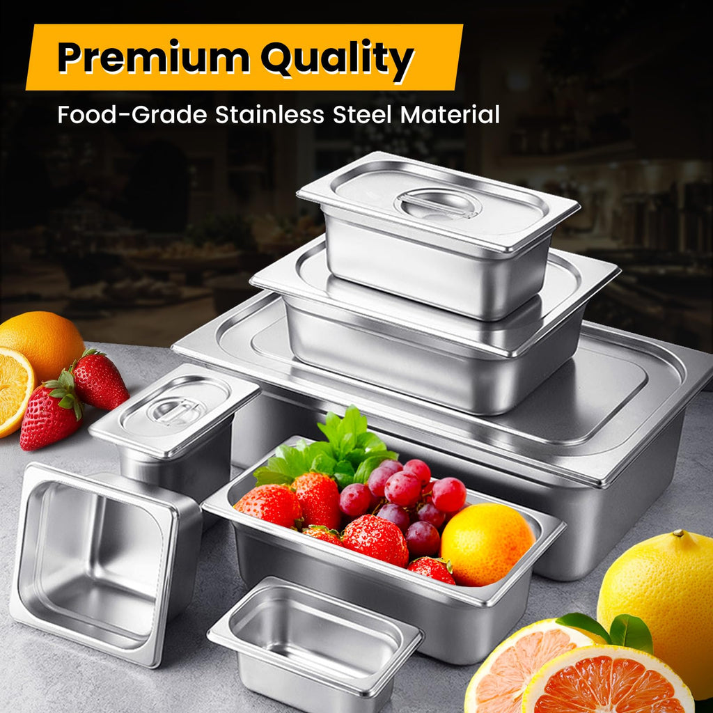 Aplancee 1/6 Hotel Pans 6 Inch Deep Stainless Steel Food Pan - Anti-Jam 6 Pack Steam Table Pan Set for Catering, Buffet Use, Kitchen Prep