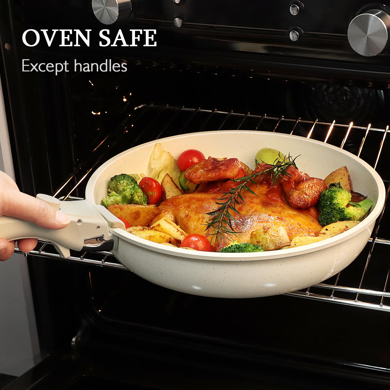 GiPP Non Stick Frying Pans Set Removable Handle, Oven Safe Nonstick Fry Pan Skillets with Detachable Handle, Granite Coating Healthy Cooking Compatible with All Stovetops, PFOA Free, RV Cookware set