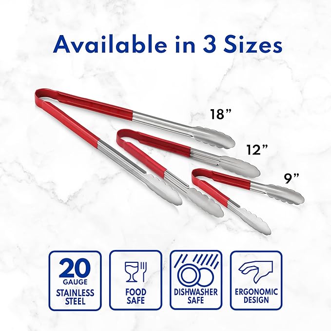 New Star Foodservice 35803 16-Inch Utility Spring Tongs, Stainless Steel, Vinyl Coated, Set of 12, Blue