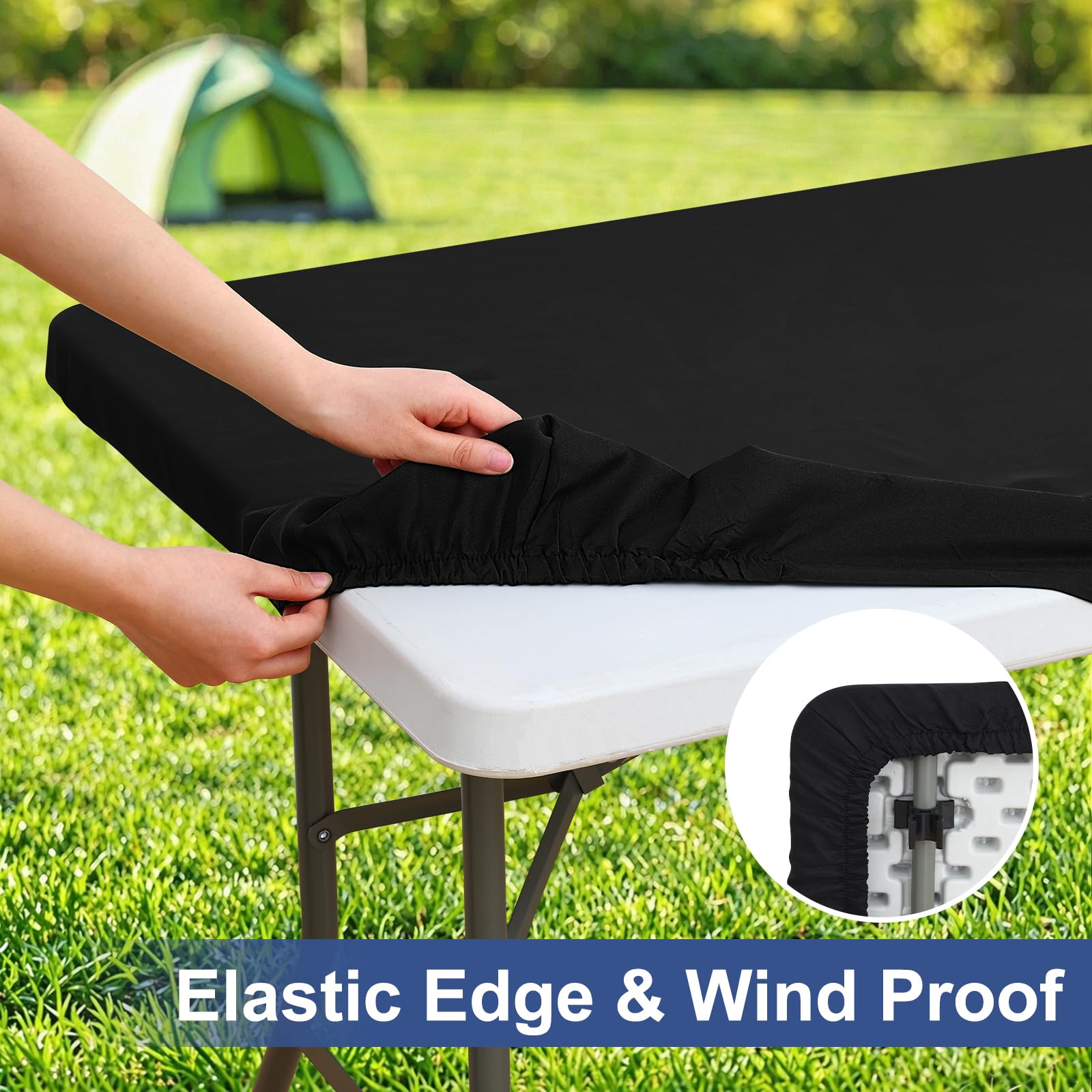 homing Rectangle Table Cloth Cover 4 Foot Black Elastic Fitted Tablecloth