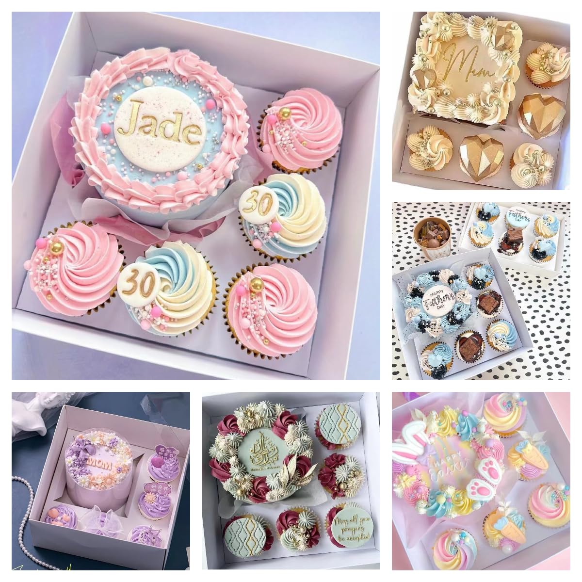 SAHROO Bento Cake and Cupcake Box 4-inch Cake and 5 Cupcakes Box 10 Sets for Family Dinner Birthday Party Picnic Gift