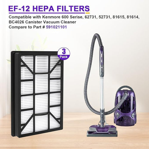 3 Pack EF-12 HEPA Filter Replacement for Kenmore 62731 52731 81615 81614