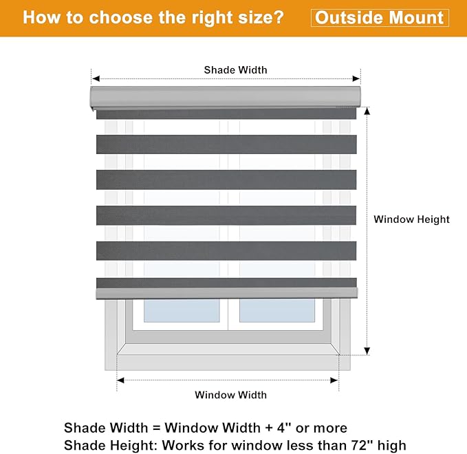 Persilux Cordless Zebra Blinds for Windows Free-Stop Roller Window Shades (39" W X 72" H, Grey) Dual Layer Light Control for Day and Night, Light Filtering Sheer Shades for Home, Easy to Install
